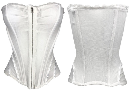 2000's Christian Dior x John Galliano Sheer White Mesh Lolita Ruffle Pin-Up Strapless Bustier Top
