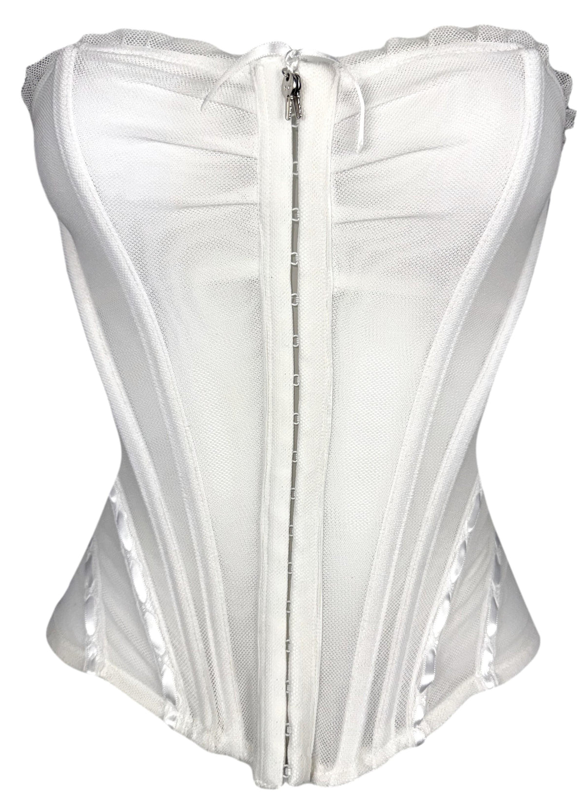 2000's Christian Dior x John Galliano Sheer White Mesh Lolita Ruffle Pin-Up Strapless Bustier Top