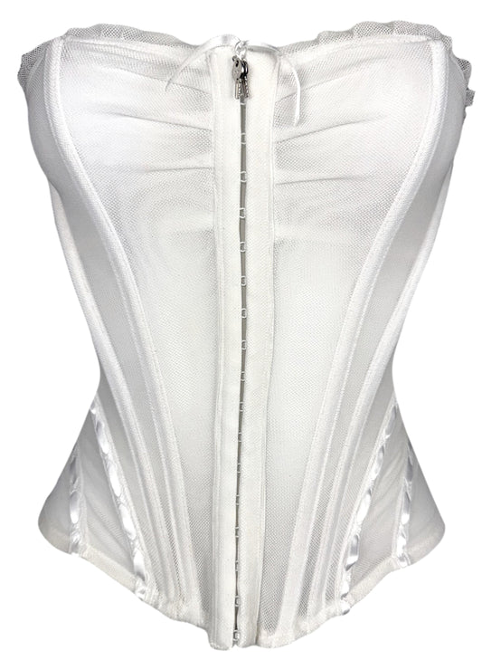 2000's Christian Dior x John Galliano Sheer White Mesh Lolita Ruffle Pin-Up Strapless Bustier Top