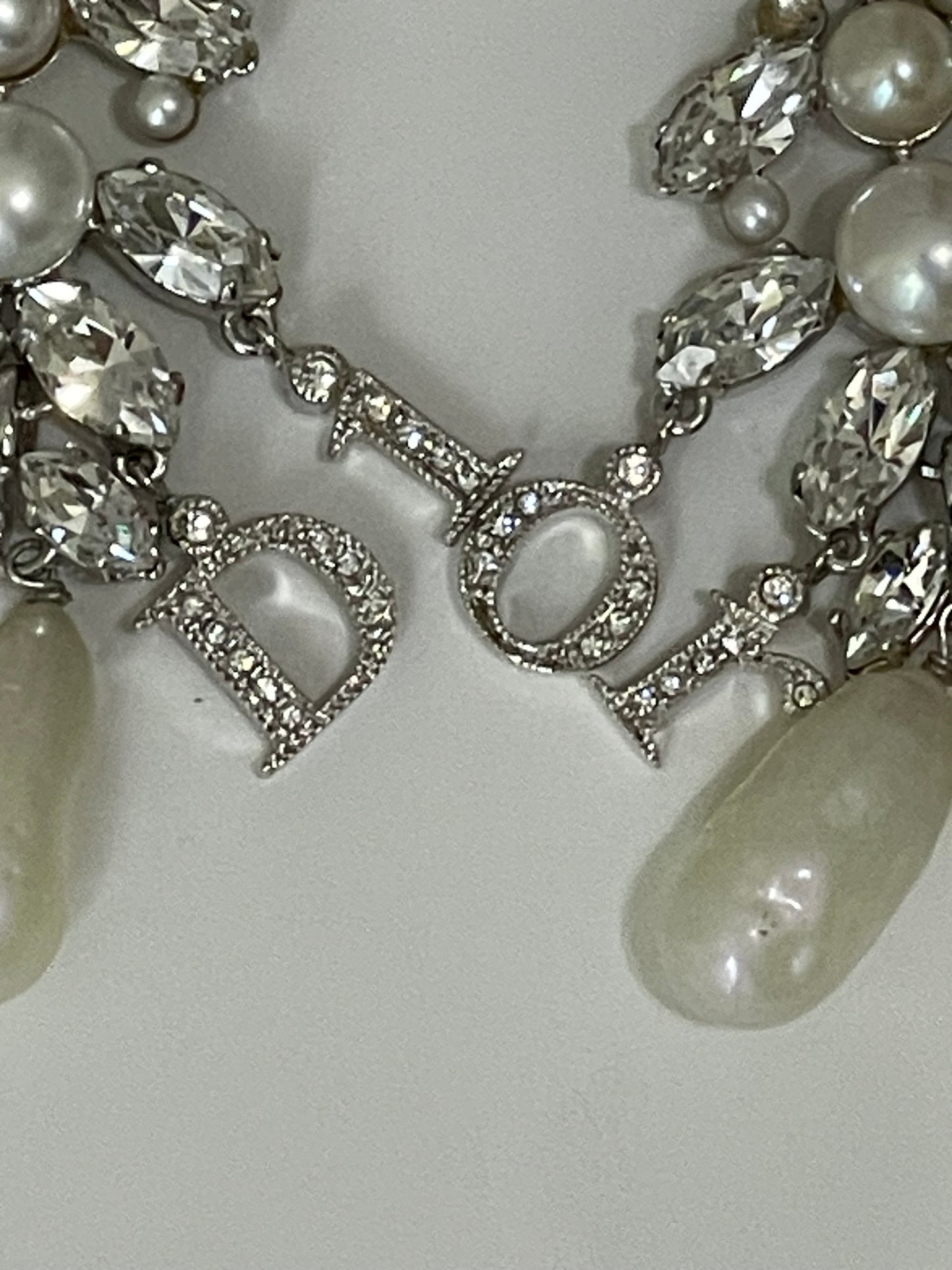 2000's Christian Dior by John Galliano Extra Long Crystal Logo Pearl Chandelier Earrings