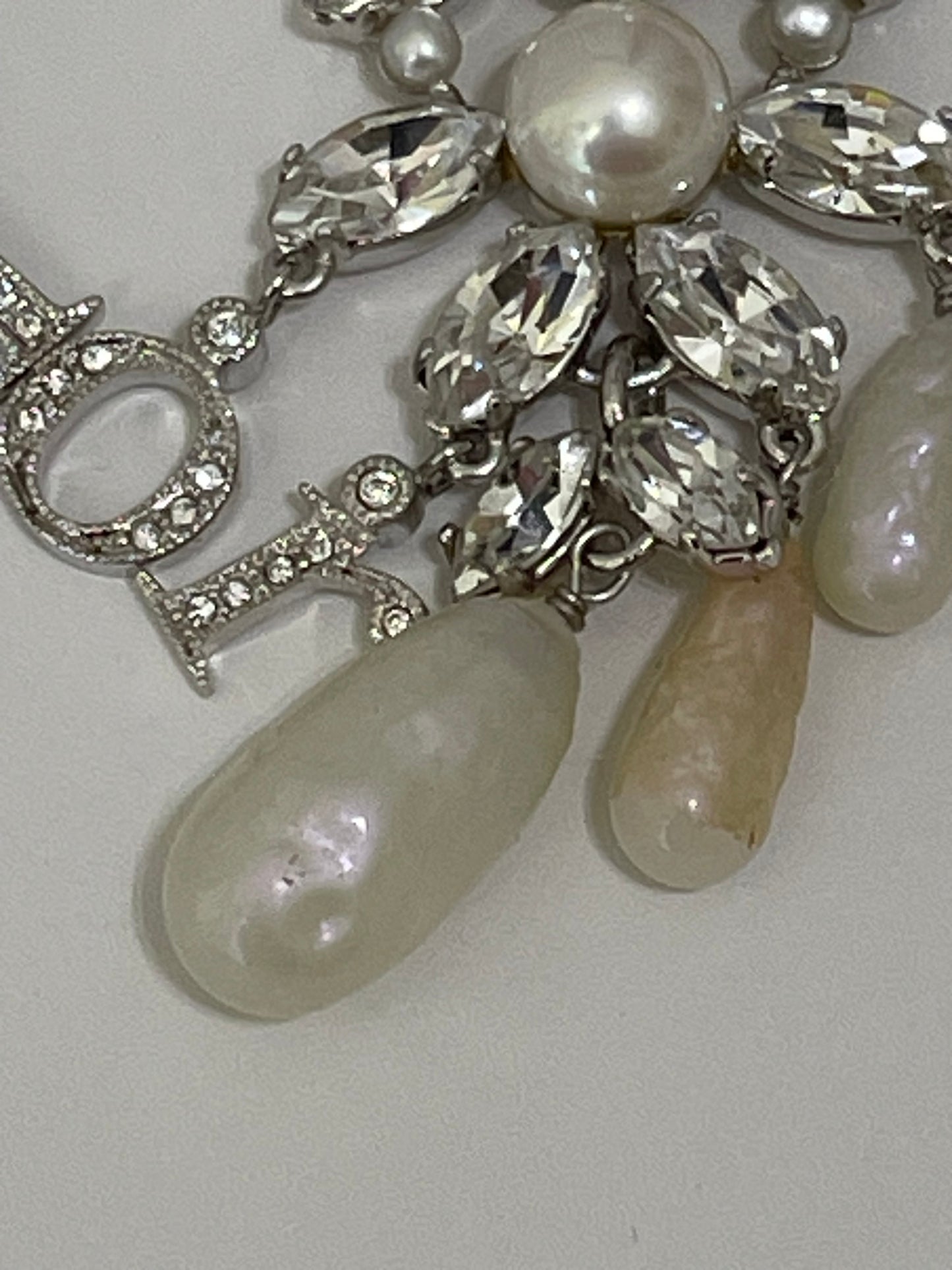 2000's Christian Dior by John Galliano Extra Long Crystal Logo Pearl Chandelier Earrings