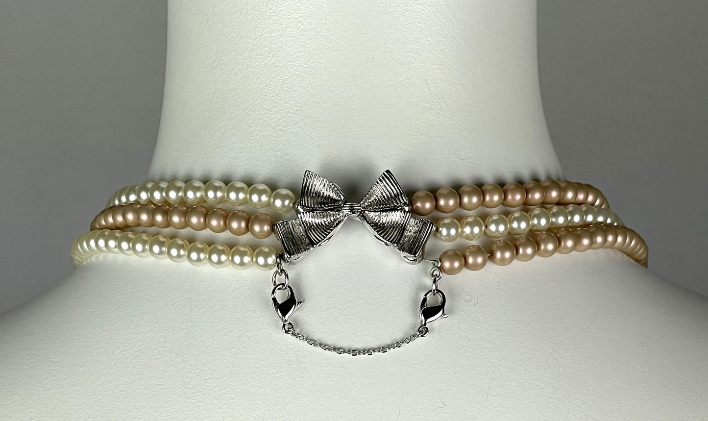 2000's Christian Dior by John Galliano Long Layered Ivory & Champagne Pearl Crystal Bow Necklace