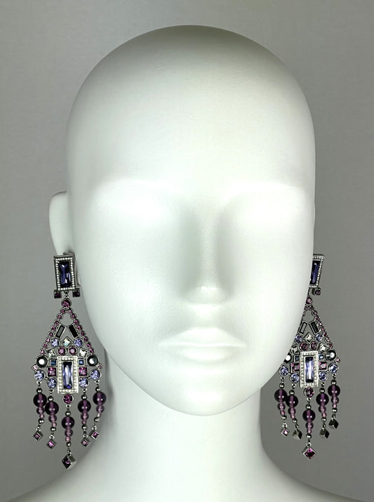 2000's Christian Dior by John Galliano Large Purple Crystal Chandelier Earrings