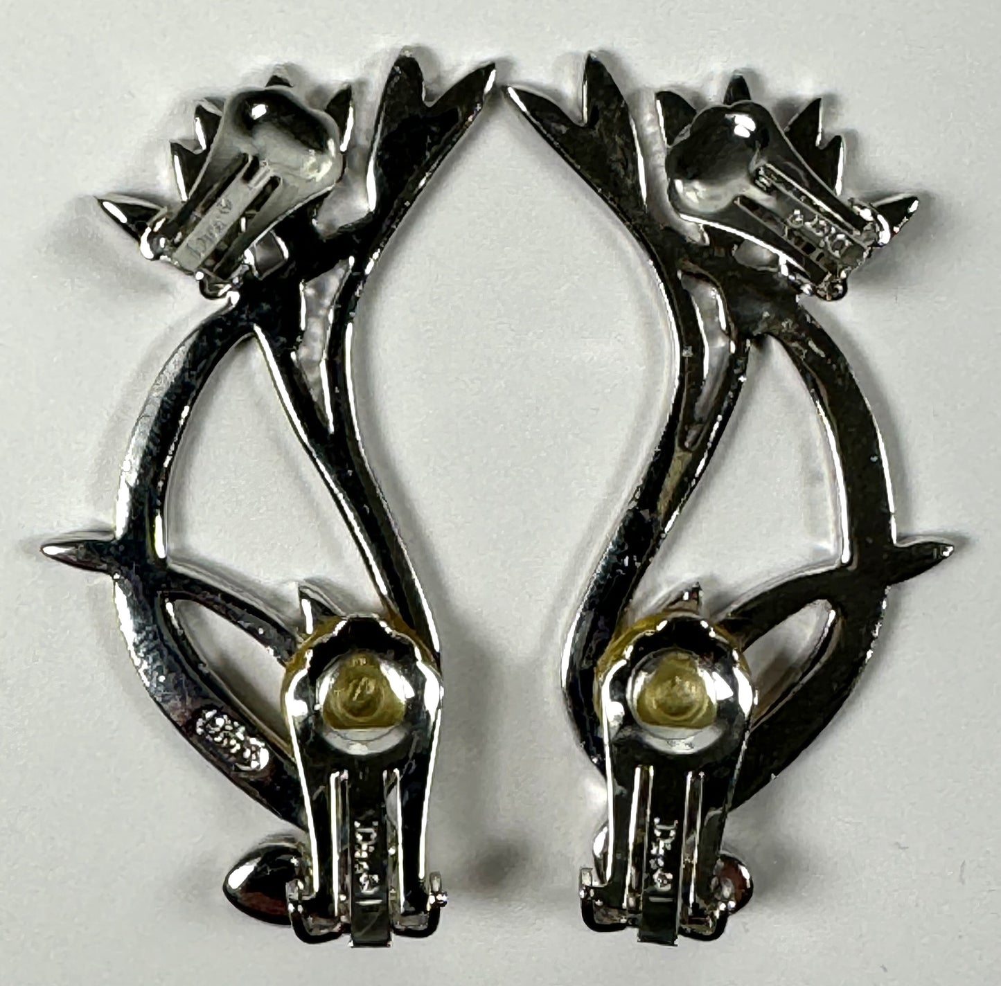 2000's Christian Dior by John Galliano Large Crystal Silver Chinoiserie Art Deco Ear Cuff Earrings