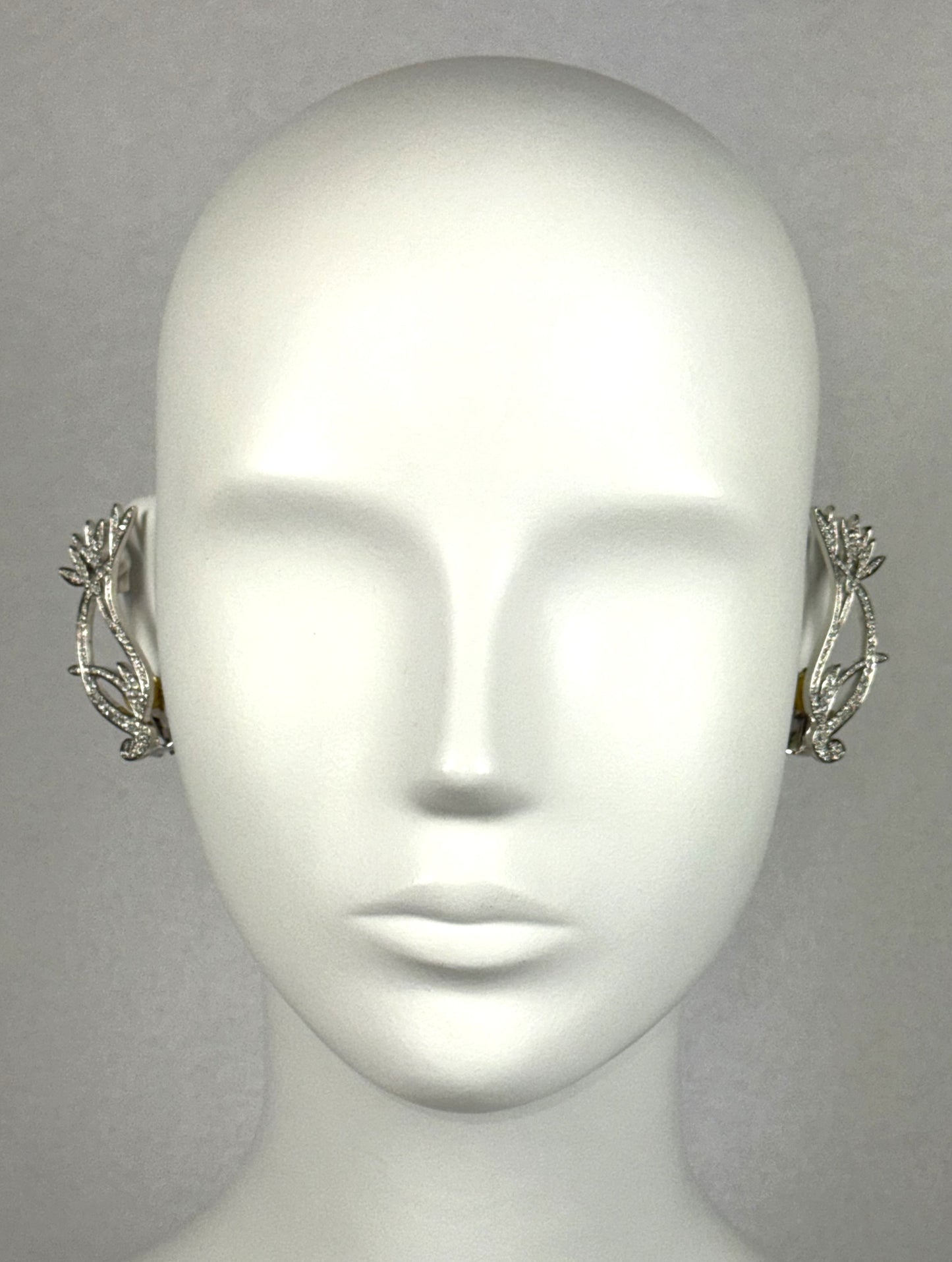 2000's Christian Dior by John Galliano Large Crystal Silver Chinoiserie Art Deco Ear Cuff Earrings