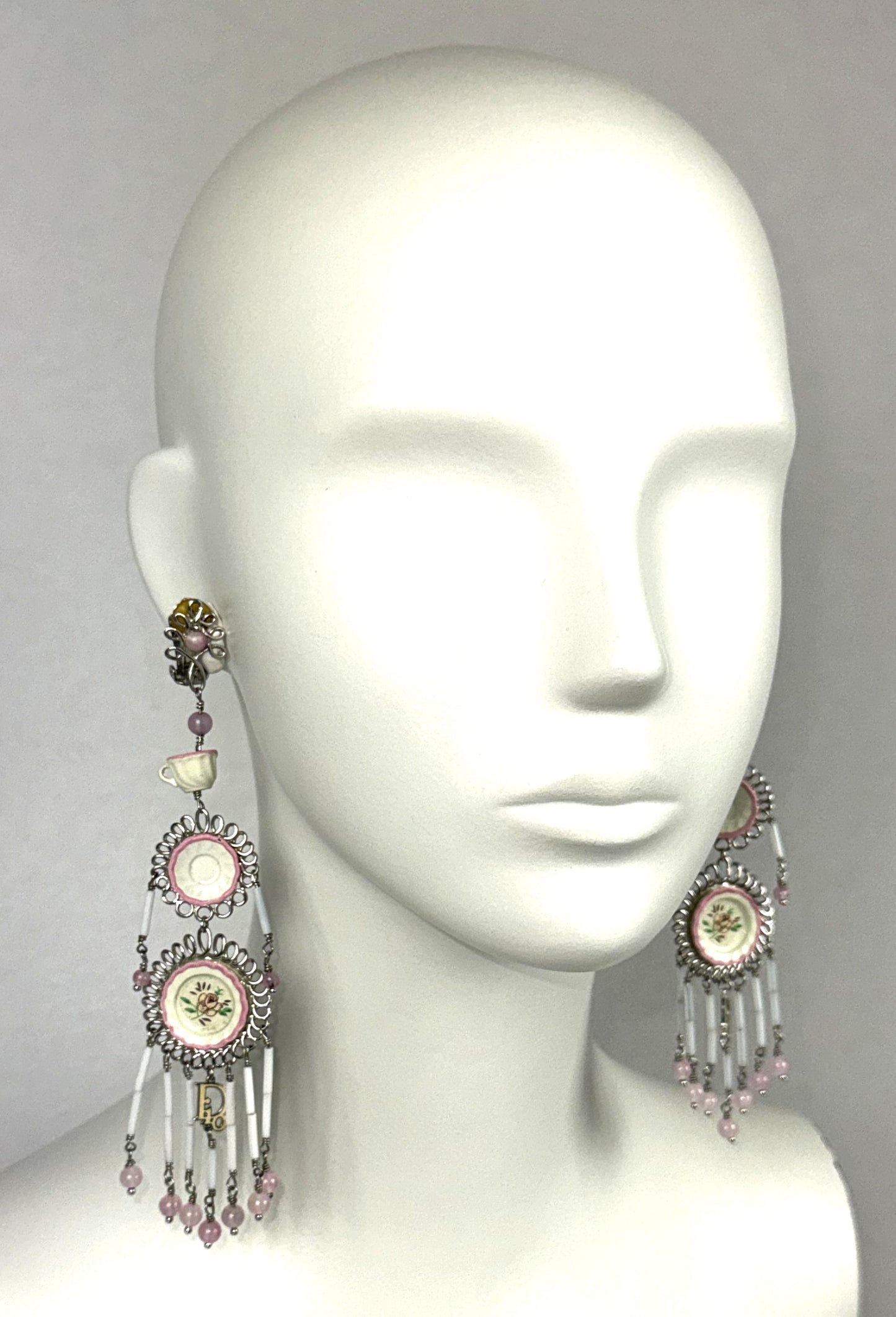 2000's Christian Dior by John Galliano Teacup Tea Party Large Earrings & Ring Set