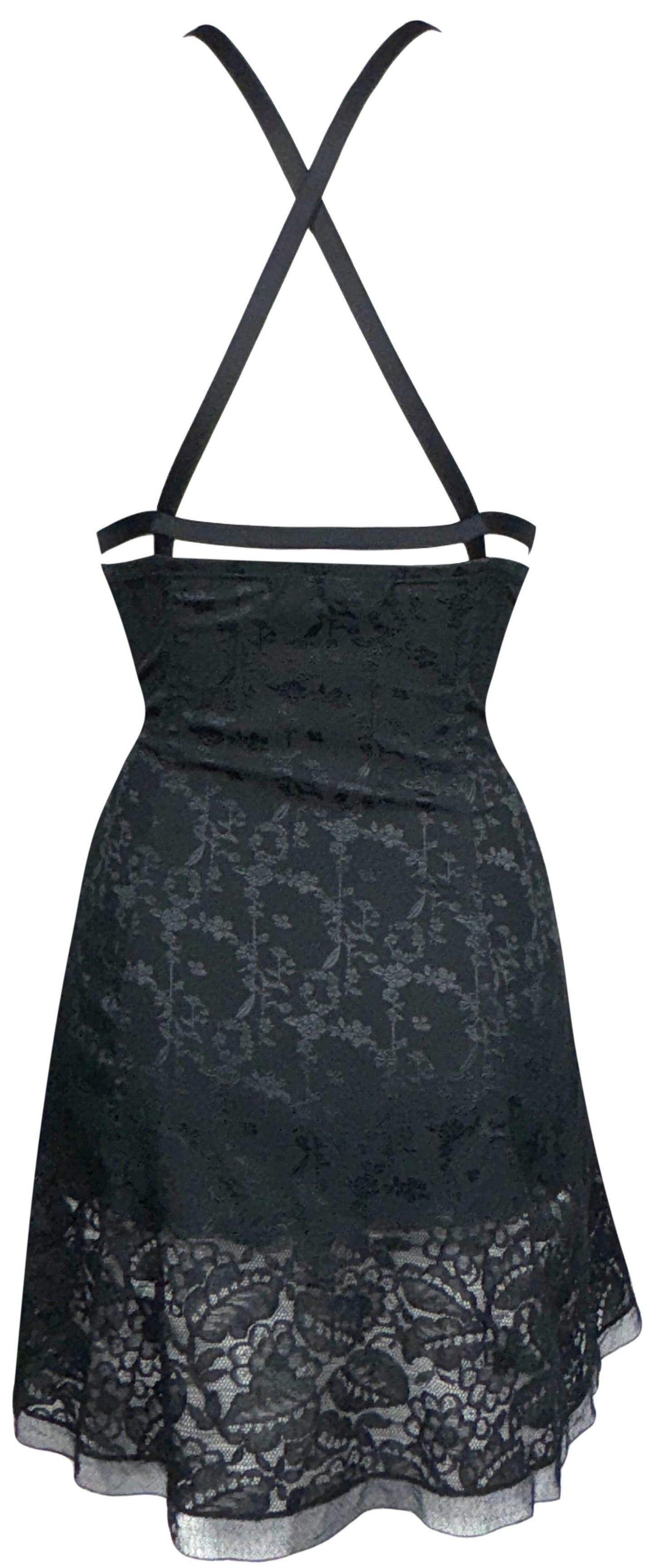 2000's Christian Dior x John Galliano Black Lolita Goth Babydoll Bow Brocade Lace Halter Sexy Mini LBD Dress