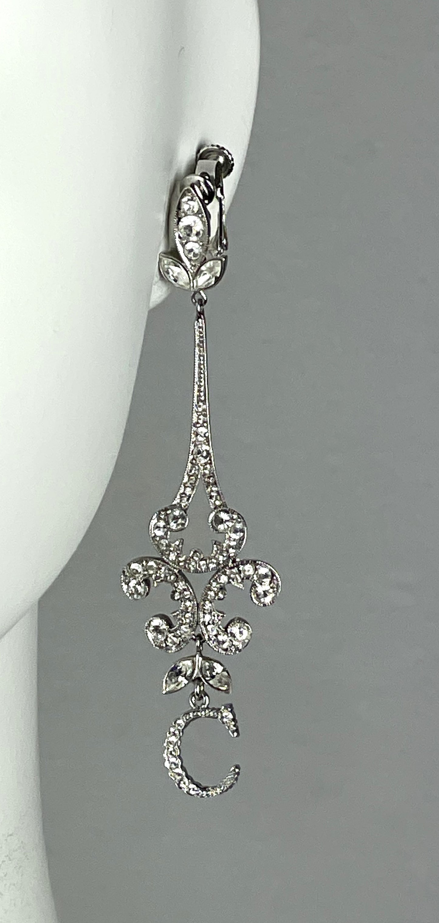 C. 2001 Christian Dior by John Galliano Long Silver Crystal Logo Chandelier Earrings