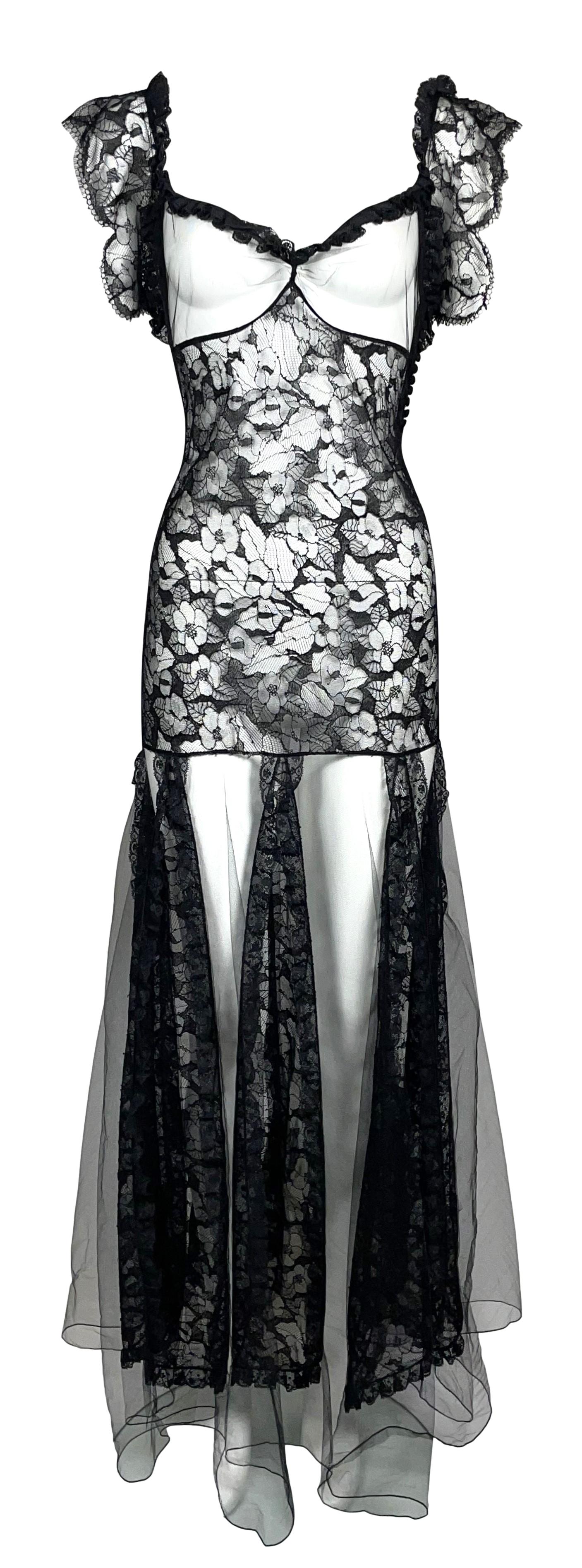 F/W 2002 Christian Dior by John Galliano Sheer Black Tulle & Lace Ballerina Maxi Dress