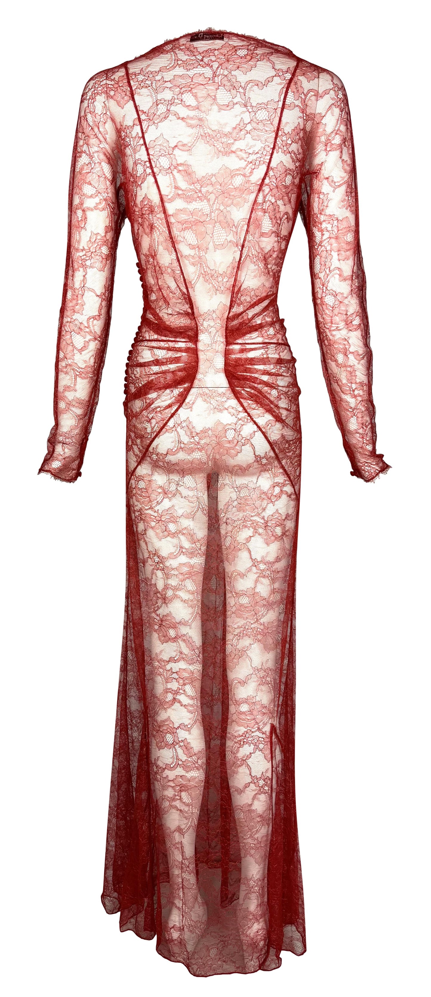 F/W 2009 Christian Dior by John Galliano Sheer Red Lace Long Sleeve Maxi Dress