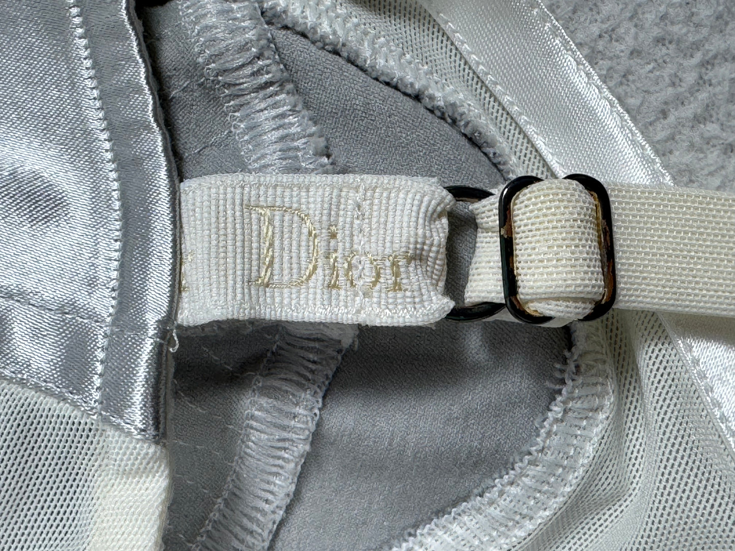 2000's Christian Dior by John Galliano Silver & Sheer Ivory Mesh Cone Bra Style Bodycon Mini Dress