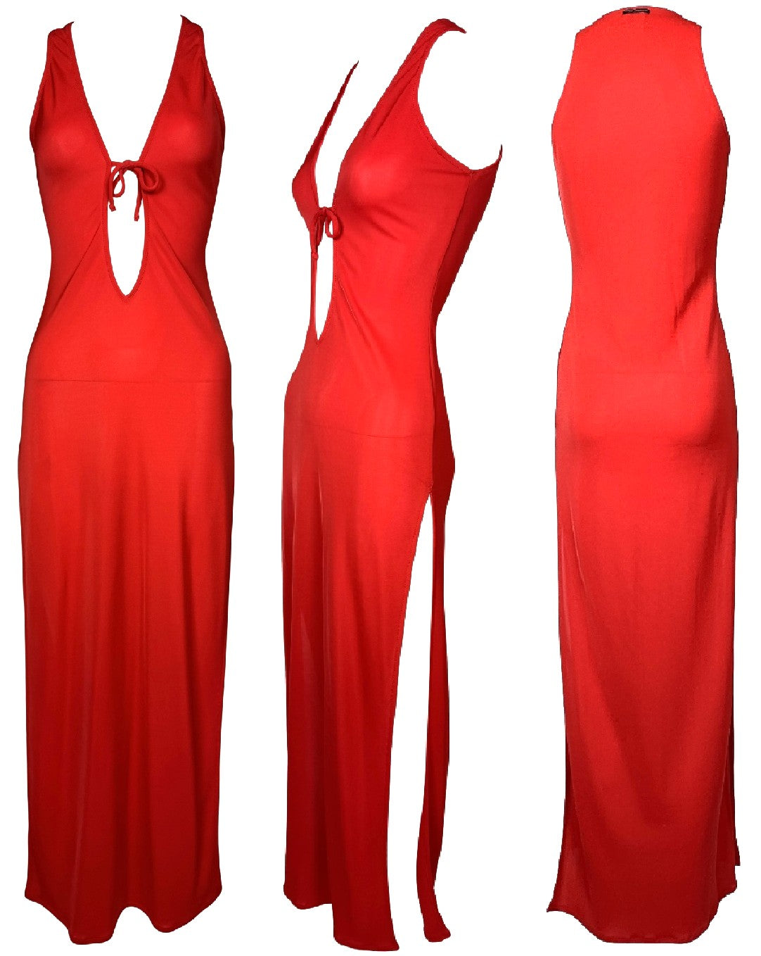 2000's Dolce & Gabbana Red Plunging Cut-Out High Slit Maxi Dress