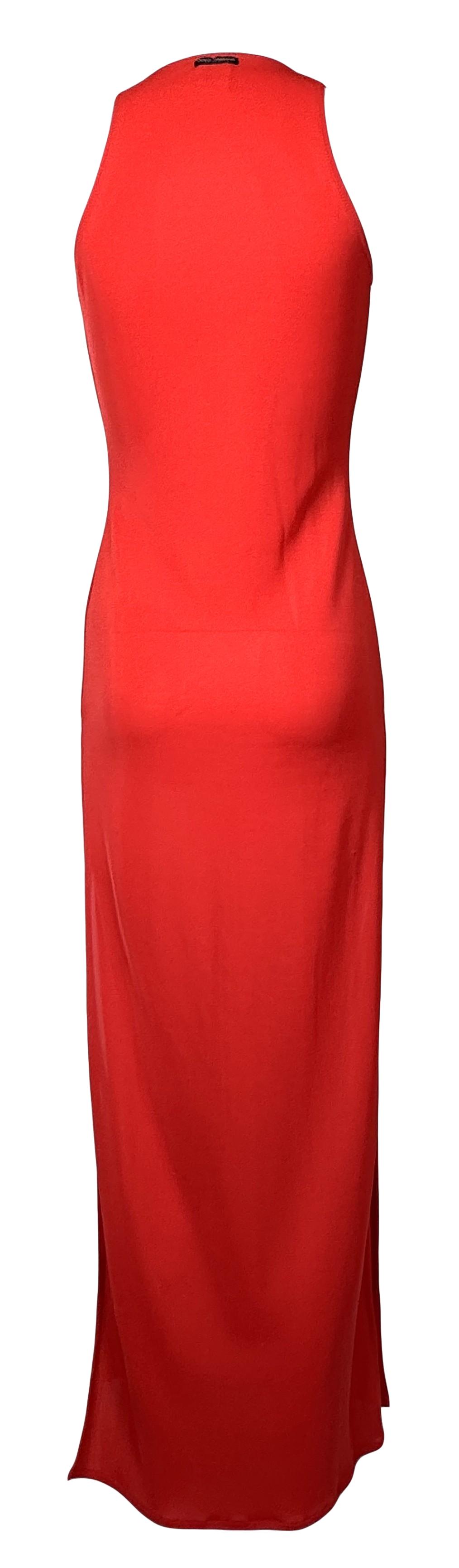 2000's Dolce & Gabbana Red Plunging Cut-Out High Slit Maxi Dress