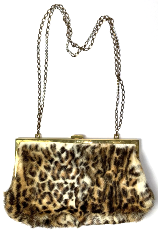 2000's Dsquared2 Leopard Fur Handbag Clutch Crystal Chain Strap