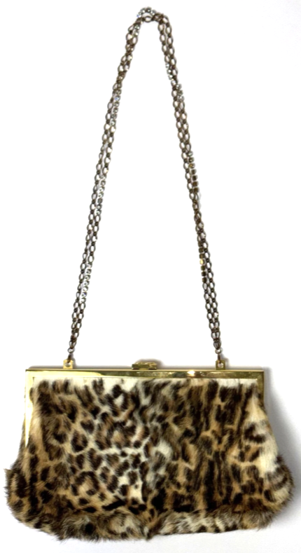 2000's Dsquared2 Leopard Fur Handbag Clutch Crystal Chain Strap