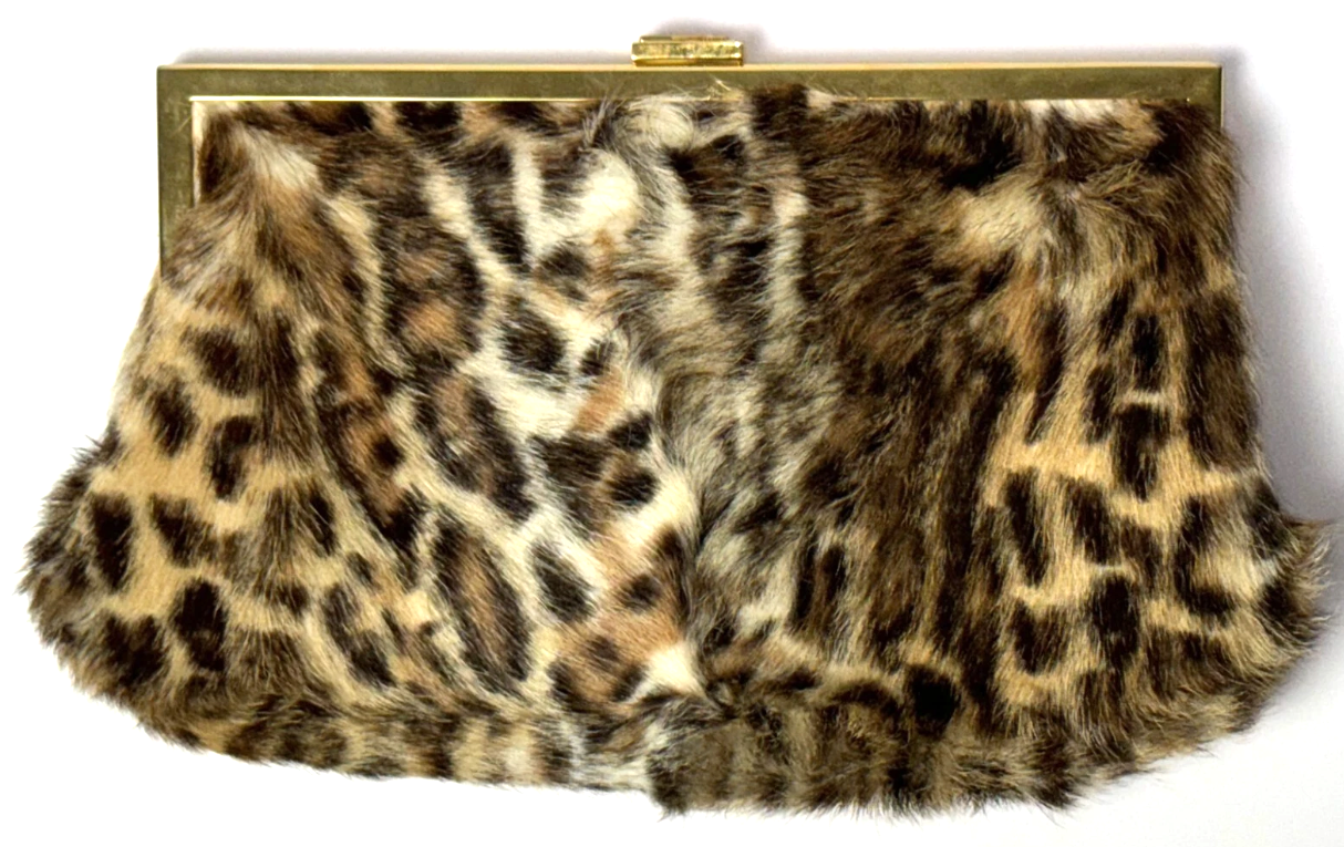 2000's Dsquared2 Leopard Fur Handbag Clutch Crystal Chain Strap