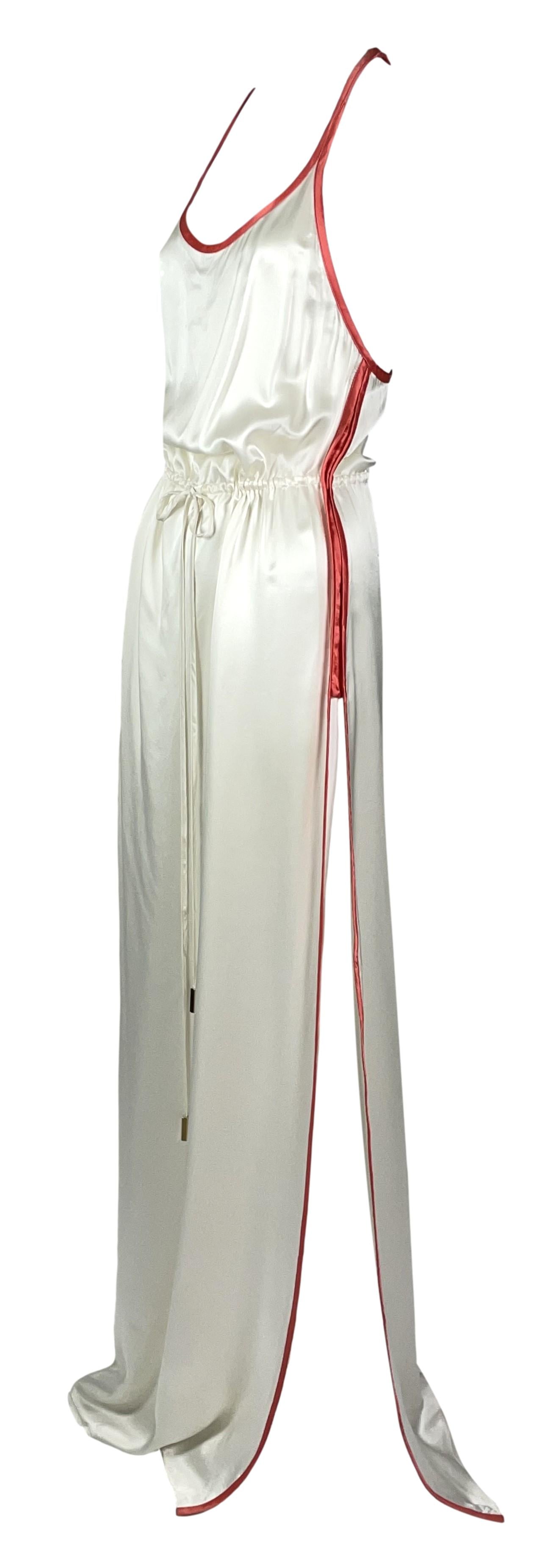 2000's Dsquared2 Ivory Silk Jersey Style Drawstring Tank Maxi Dress w High Slits