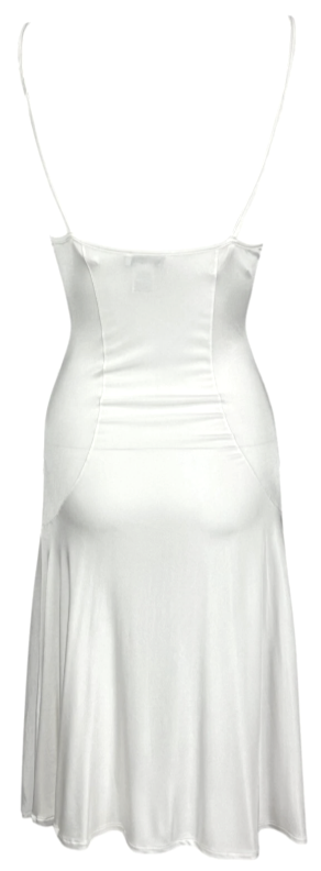 Early 2000's Versace x Donatella Sheer White Slinky Gold Medusa Strap Mini Dress