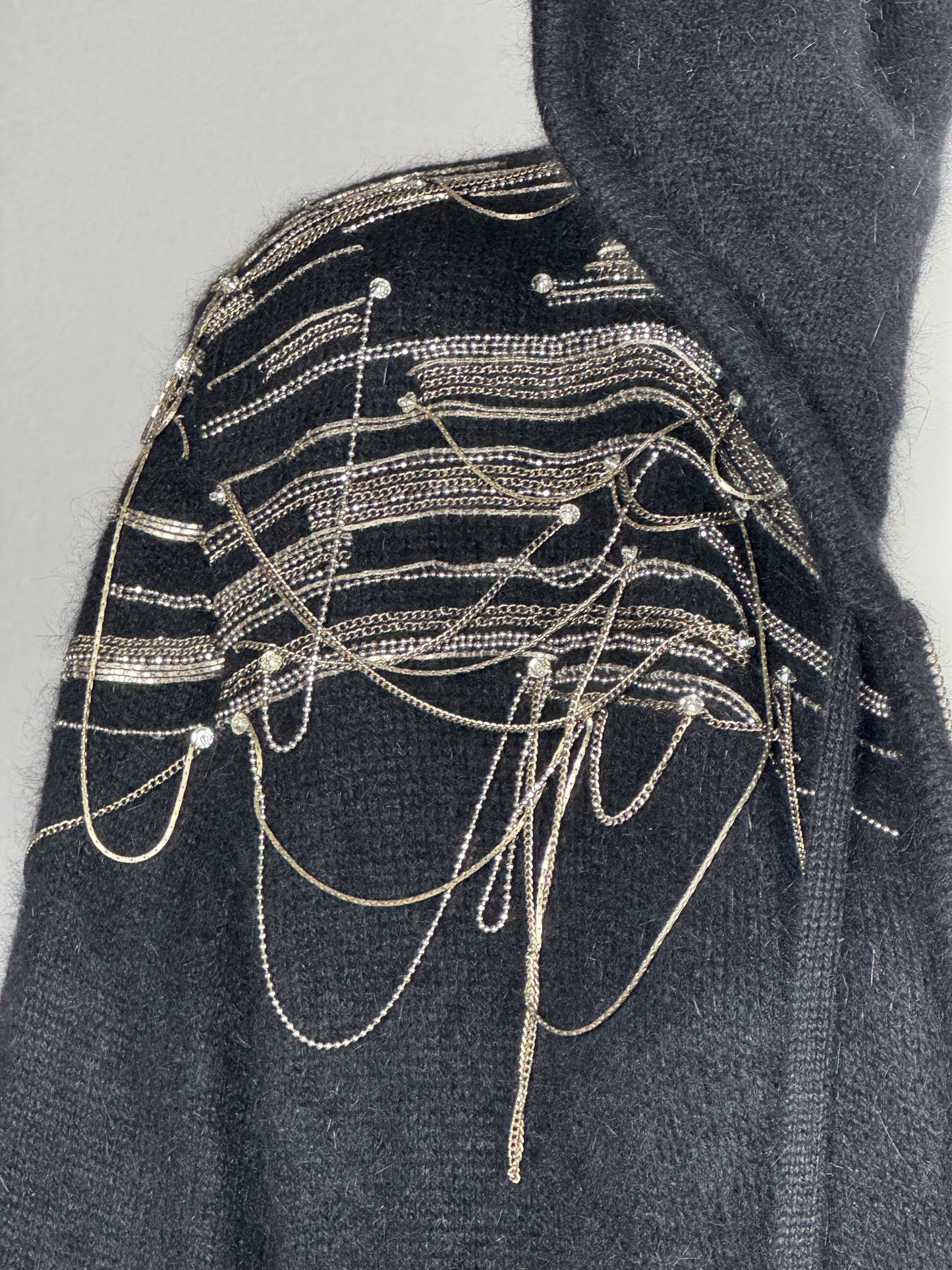 2000's Emanuel Ungaro Black Hoodie Hooded Silver Chain & Crystal Embellished Rocker Tunic Jacket Mini Dress
