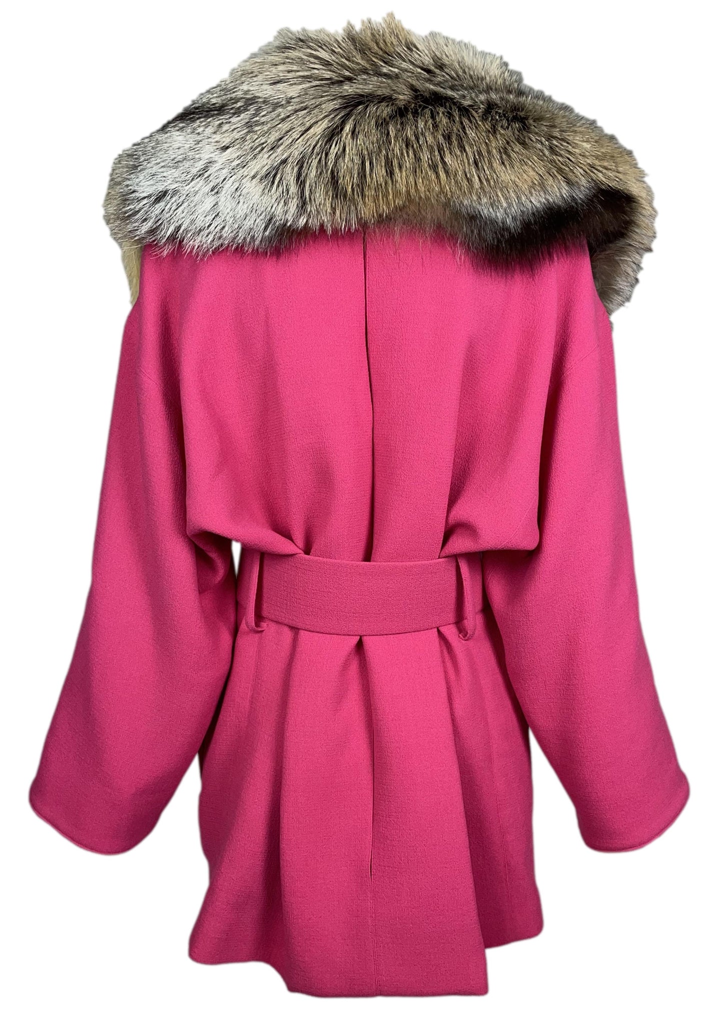2000's Fausto Puglisi Hot Pink Wide Belt Fox Fur Coat Dress