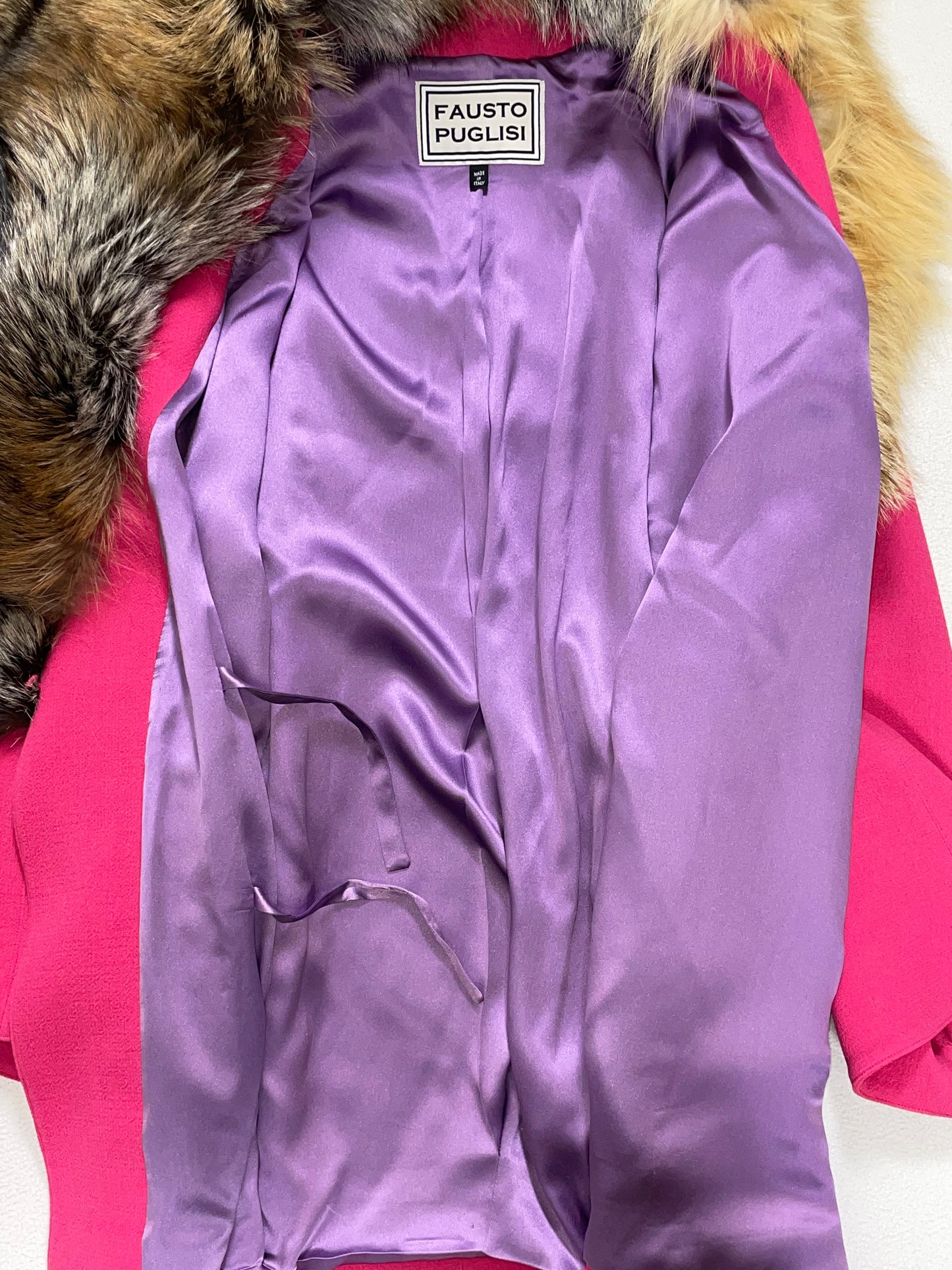 2000's Fausto Puglisi Hot Pink Wide Belt Fox Fur Coat Dress