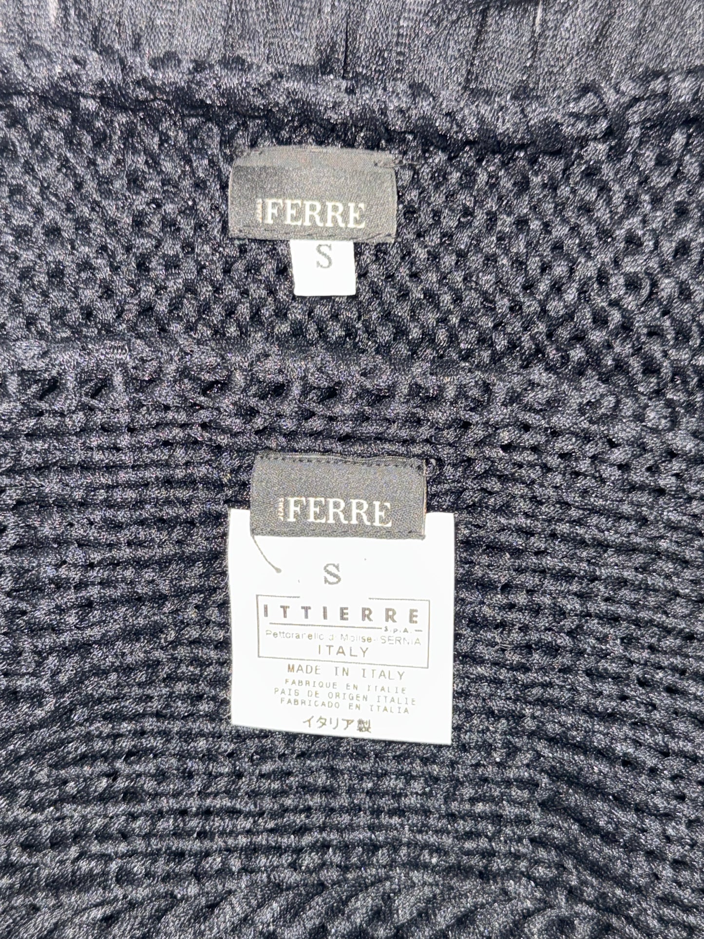 2000's GF Ferre x Gianfranco Ferre Sheer Black Woven Nylon Fringe Top & Skirt Set