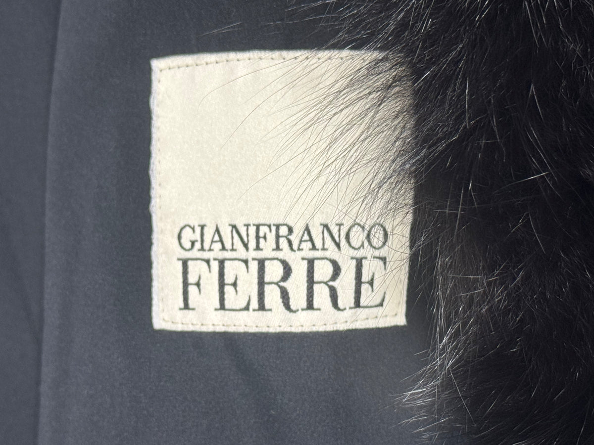 2000's Gianfranco Ferre Black & White Striped Rabbit & Fox Fur Long Jacket Coat