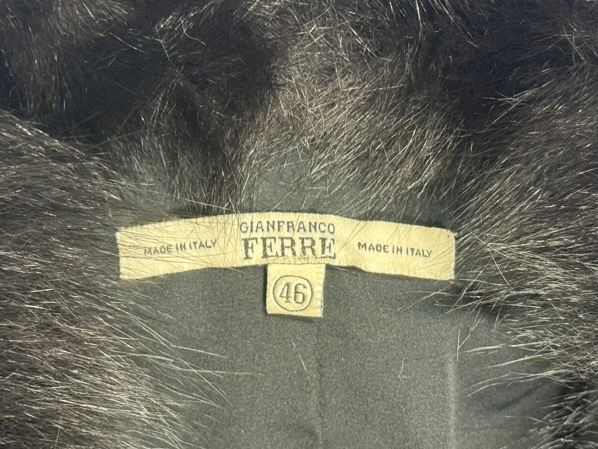 2000's Gianfranco Ferre Black & White Striped Rabbit & Fox Fur Long Jacket Coat