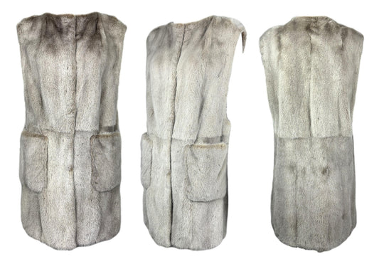 2000's Gianfranco Ferre Silver Gray & Brown Mink Fur 1960's MOD Style Mini Dress Long Vest