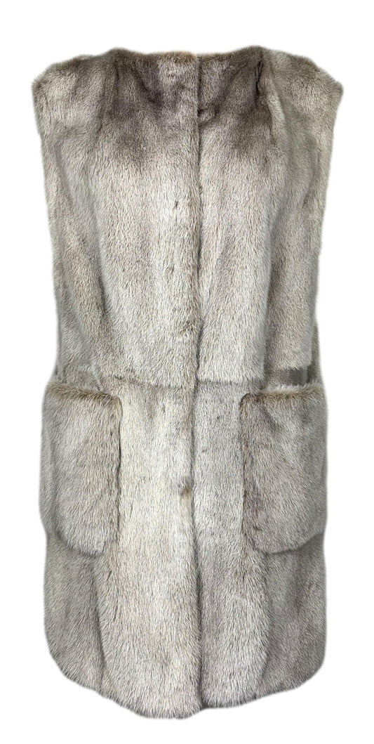 2000's Gianfranco Ferre Silver Gray & Brown Mink Fur 1960's MOD Style Mini Dress Long Vest