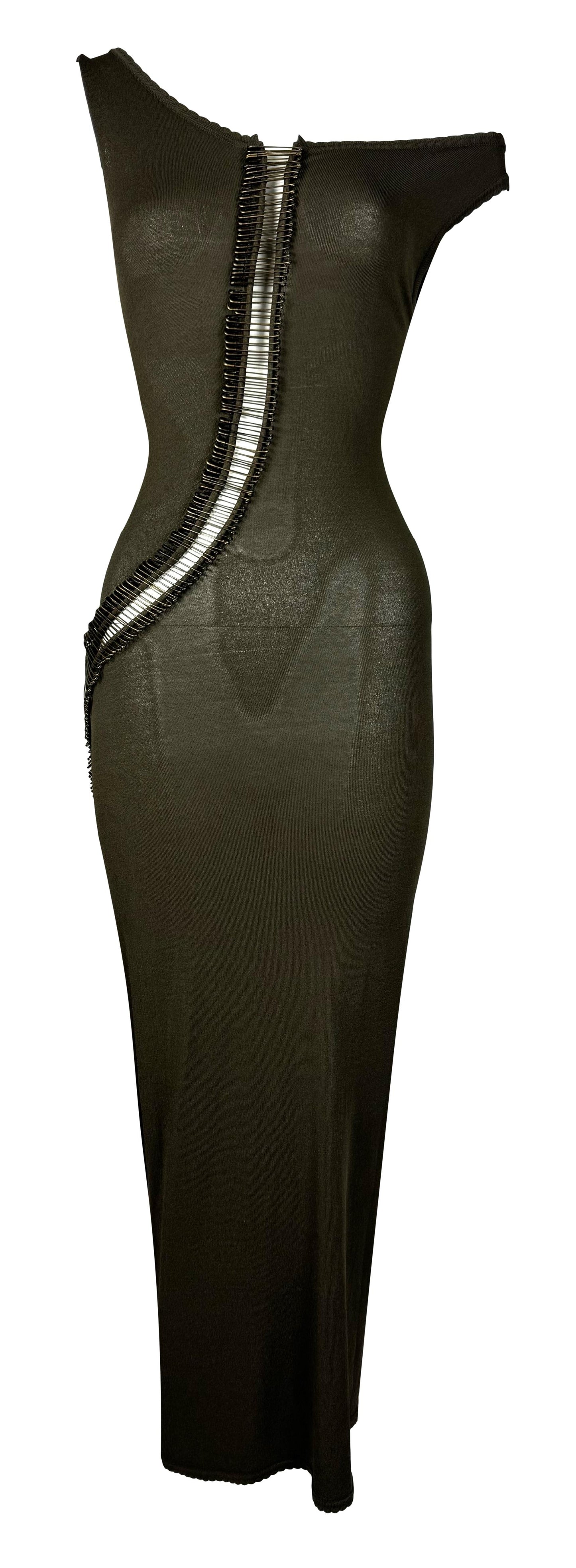 2000's Gianfranco Ferre Bodycon Cut-Out Safety Pin Wiggle Maxi Dress
