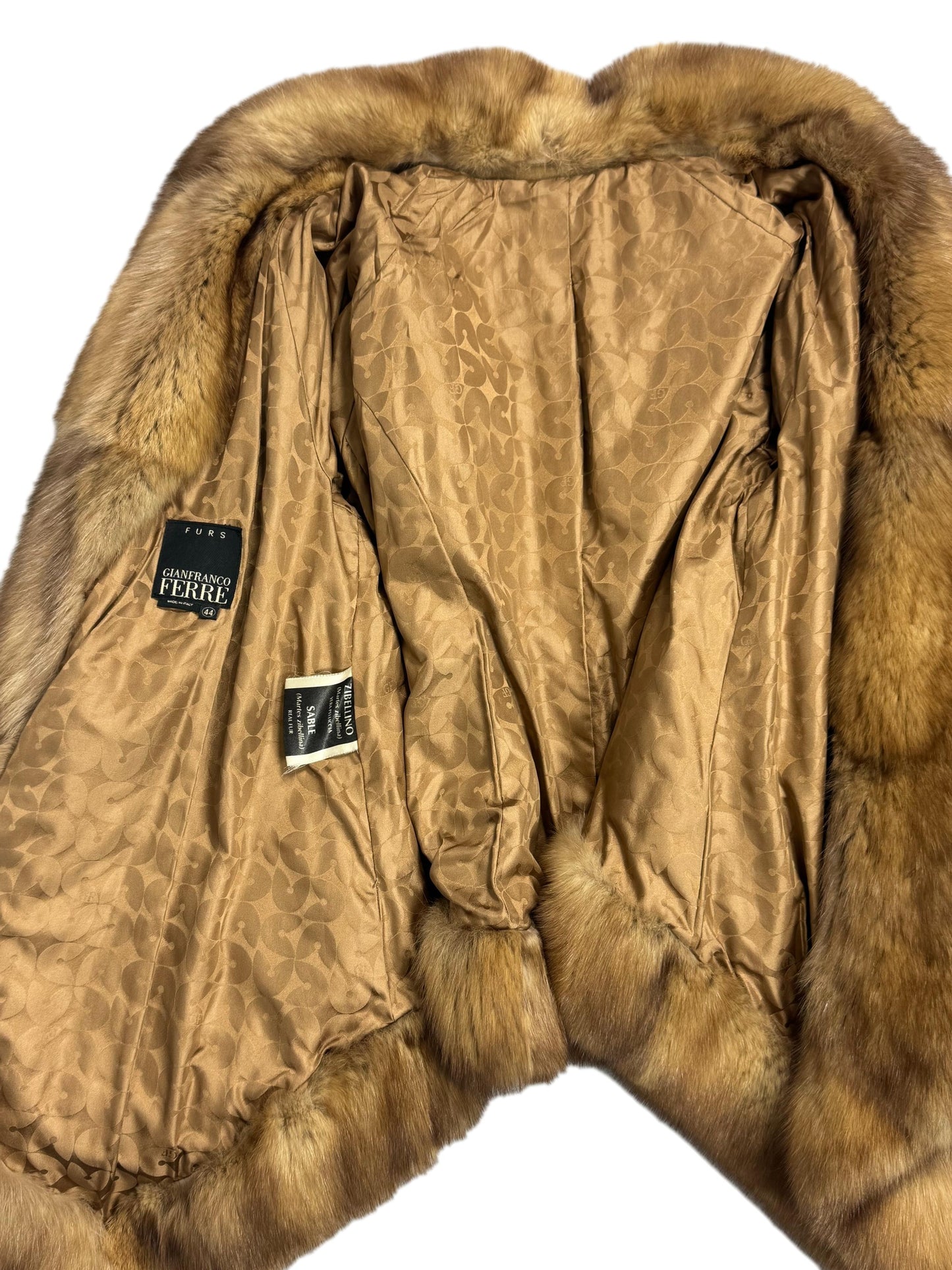 2000's Gianfranco Ferre Golden Zibellino Sable Fur Kimono Sleeve Coat Jacket