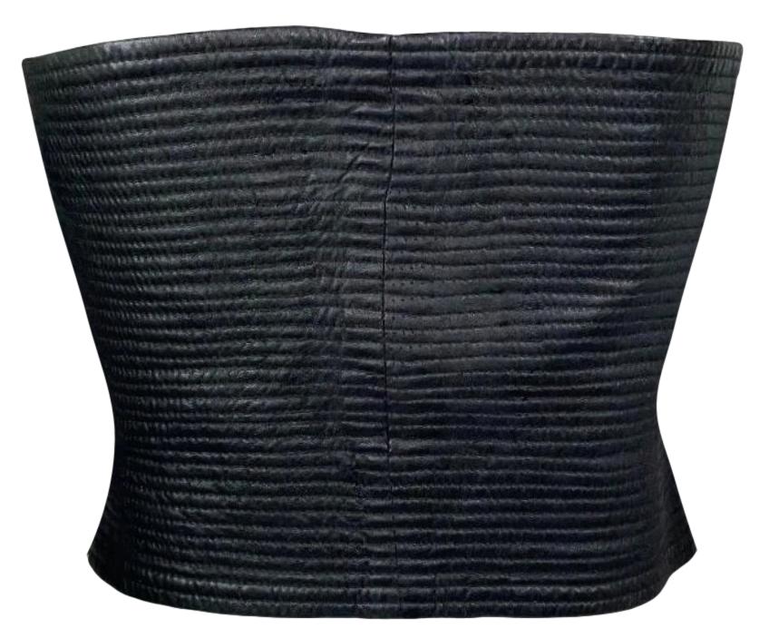 2000's Gianfranco Ferre Black Leather Asymmetrical Bustier Crop Top