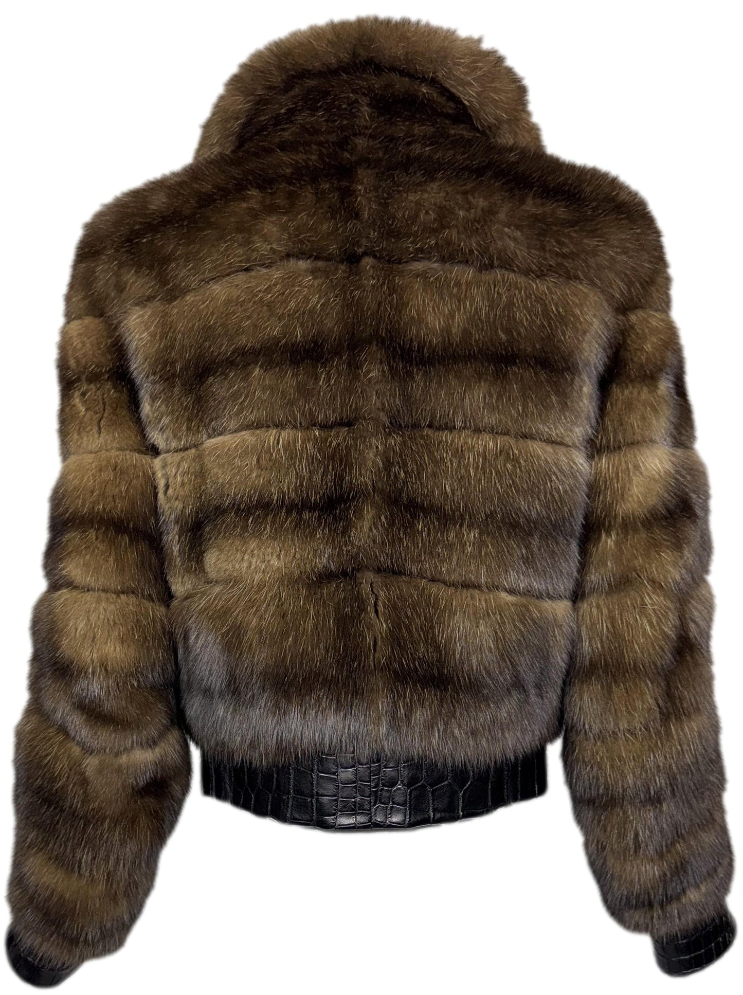 2000's Gianfranco Ferre Sable Fur & Crocodile Chubby Short Motorcycle Cut Jacket Coat