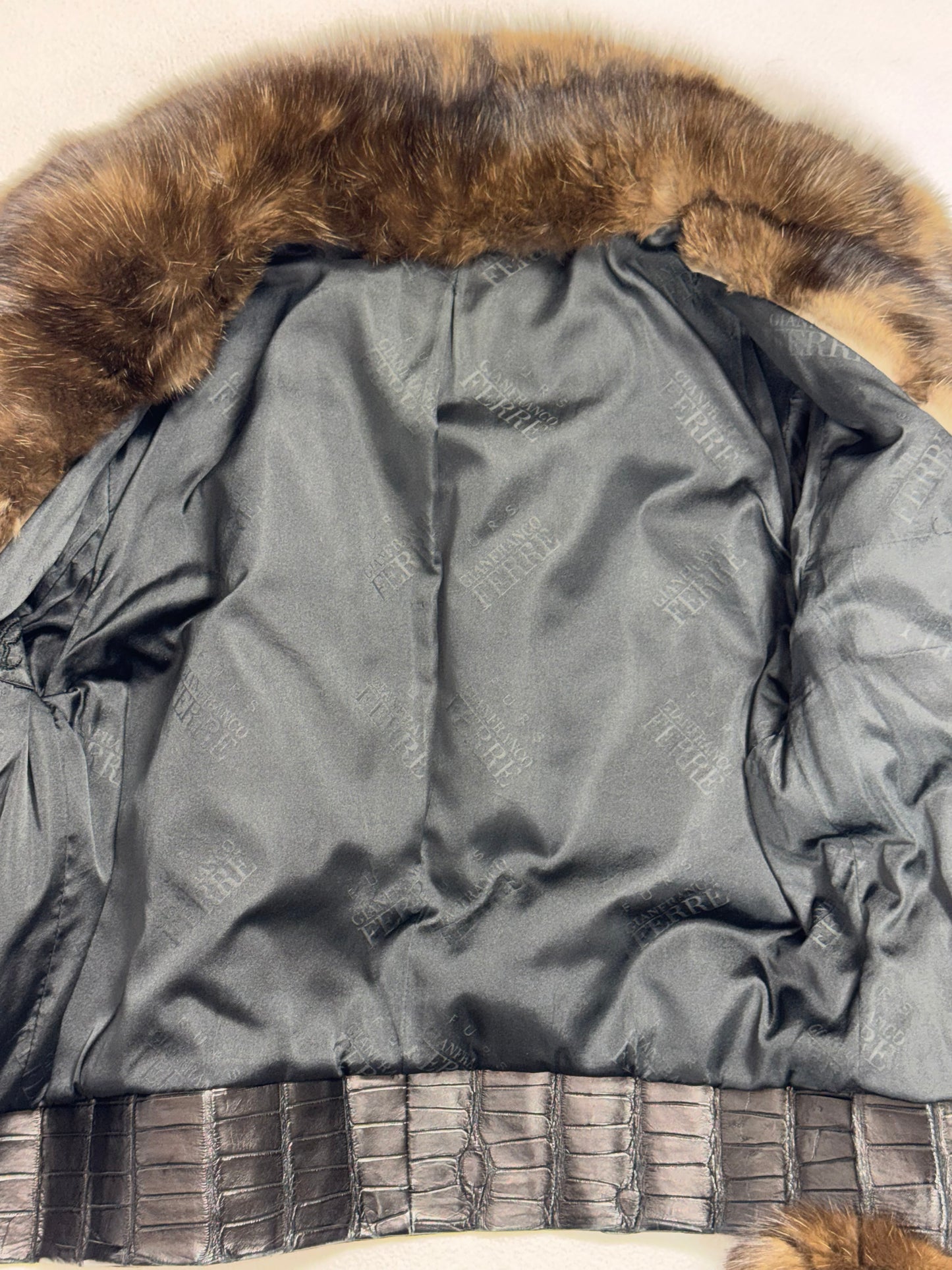 2000's Gianfranco Ferre Sable Fur & Crocodile Chubby Short Motorcycle Cut Jacket Coat