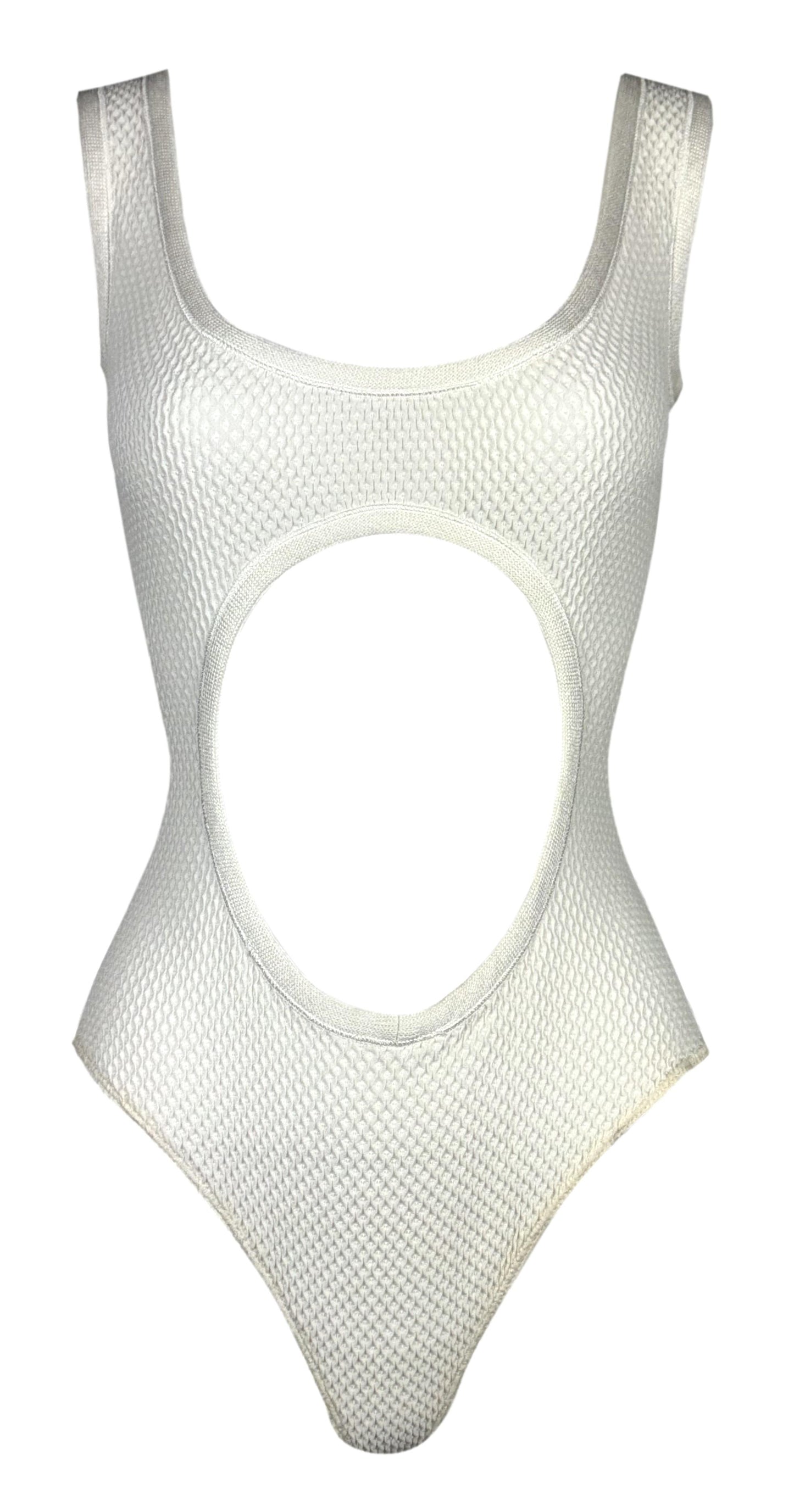 2000's Gianfranco Ferre Sexy White 1960's MOD Style Cut-Out Bodysuit