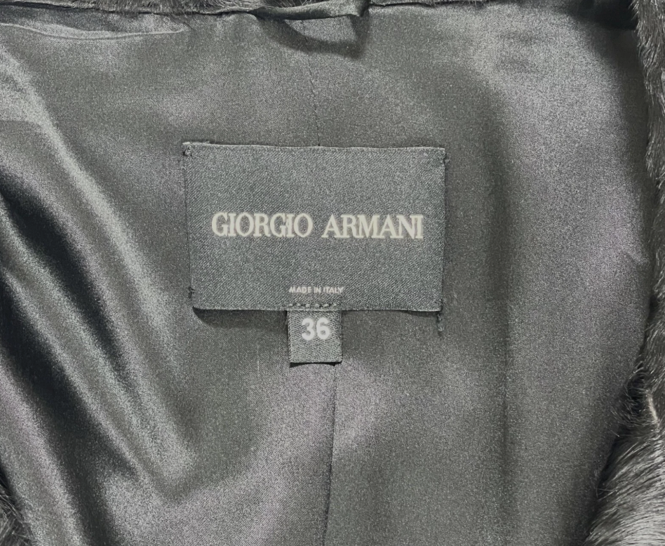2000's Giorgio Armani Victorian Style Layered Ruffles Black Fur Coat Jacket