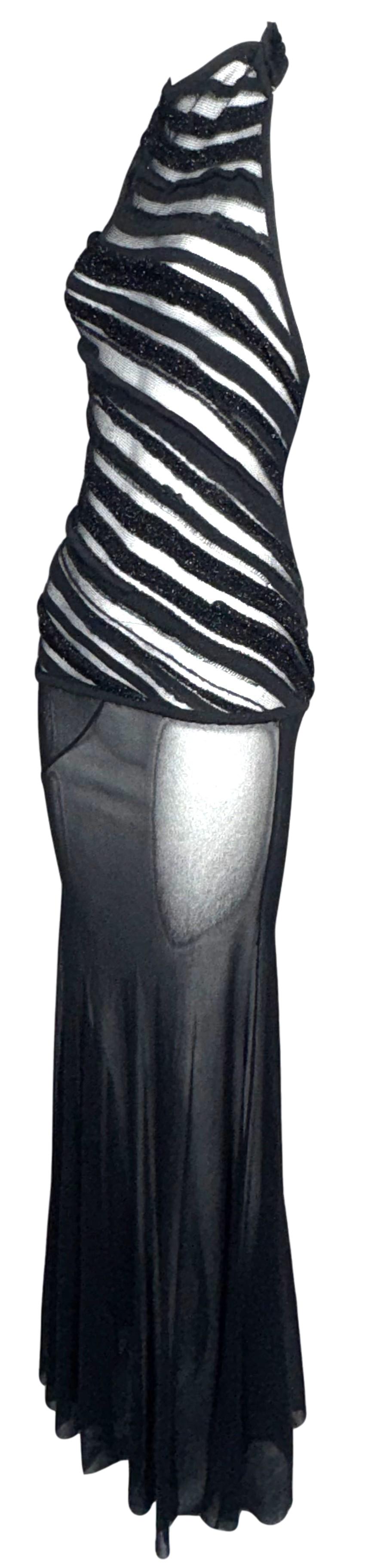 2000's Jean Paul Gaultier Sheer Black Halter Low Back Nylon Maxi Dress & Matching Jacket Set