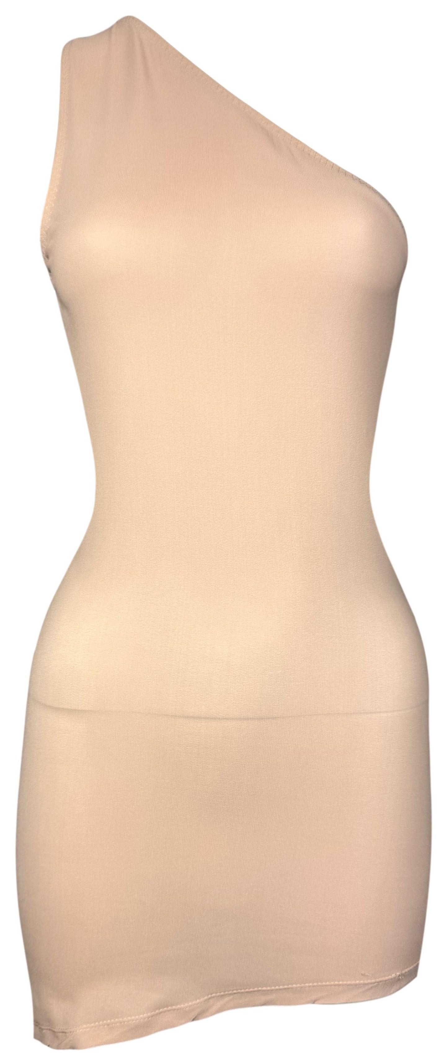 2000's Jean Paul Gaultier Sheer Nude Stretch One Shoulder Bodycon Mini Dress