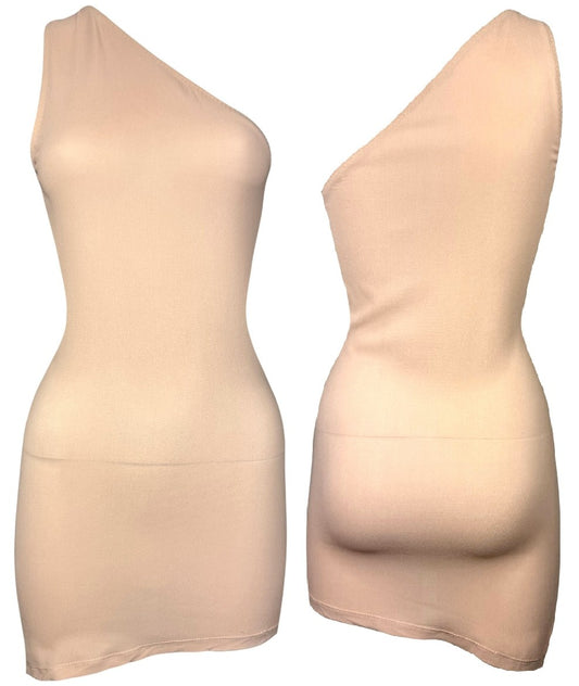 2000's Jean Paul Gaultier Sheer Nude Stretch One Shoulder Bodycon Mini Dress