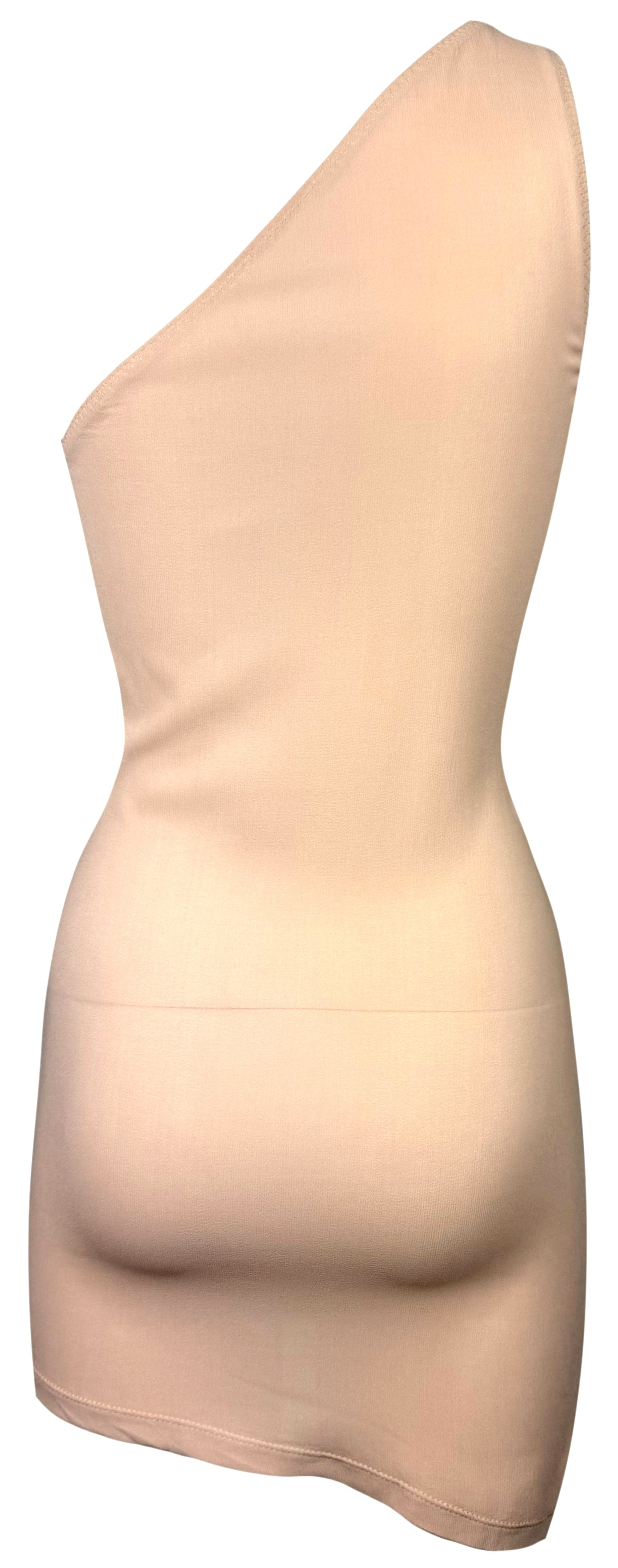 2000's Jean Paul Gaultier Sheer Nude Stretch One Shoulder Bodycon Mini Dress