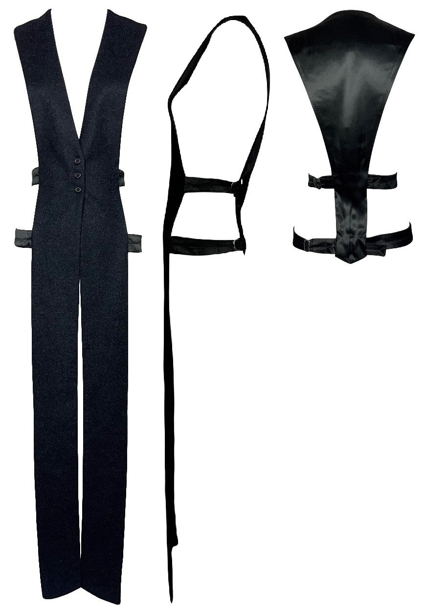 2000's Maison Martin Margiela Plunging Black Straps Cut-Out Long Top Vest
