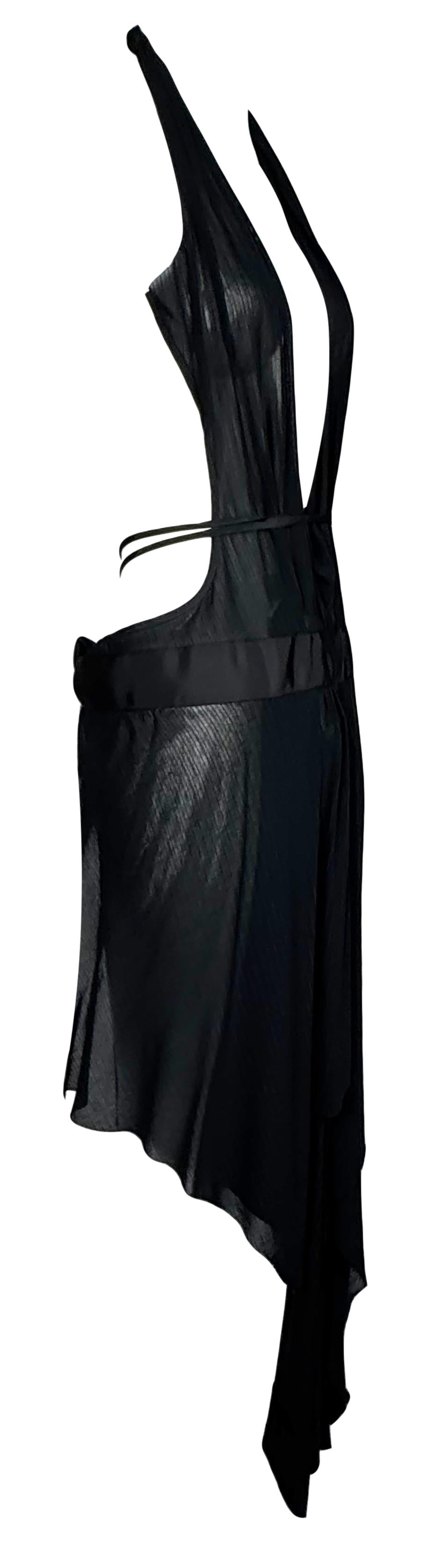 NWT 2000's Yohji Yamamoto Plunging Black Pinstripe Wrap Apron Dress