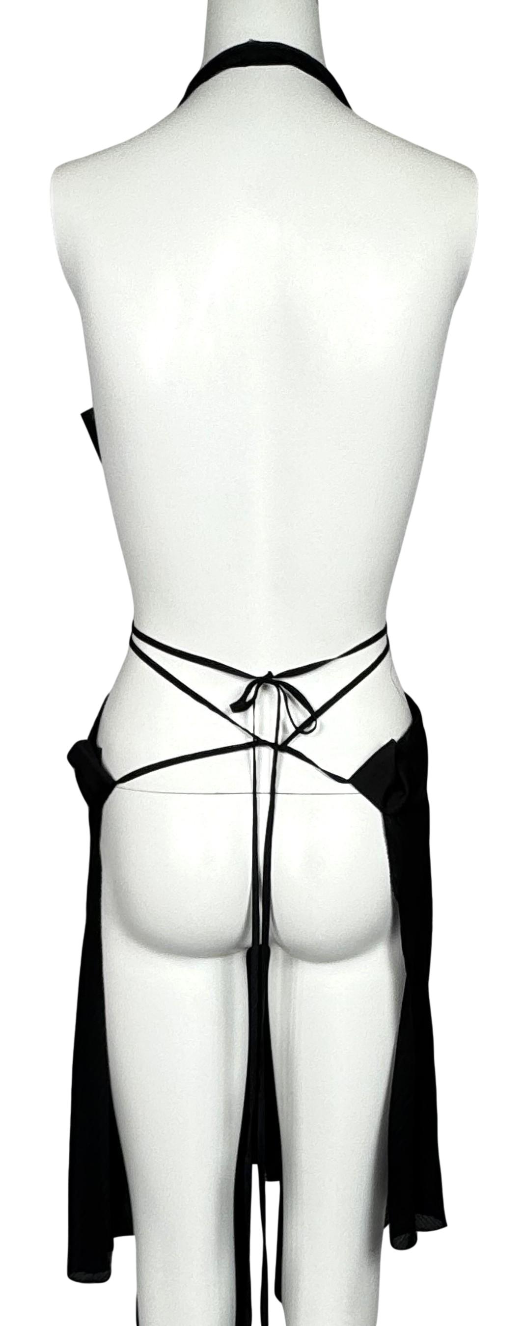 NWT 2000's Yohji Yamamoto Plunging Black Pinstripe Wrap Apron Dress