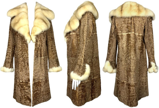 2000's Oscar de la Renta Brown Fur Midi Length Jacket Coat w Sable Fur Collar & Cuffs