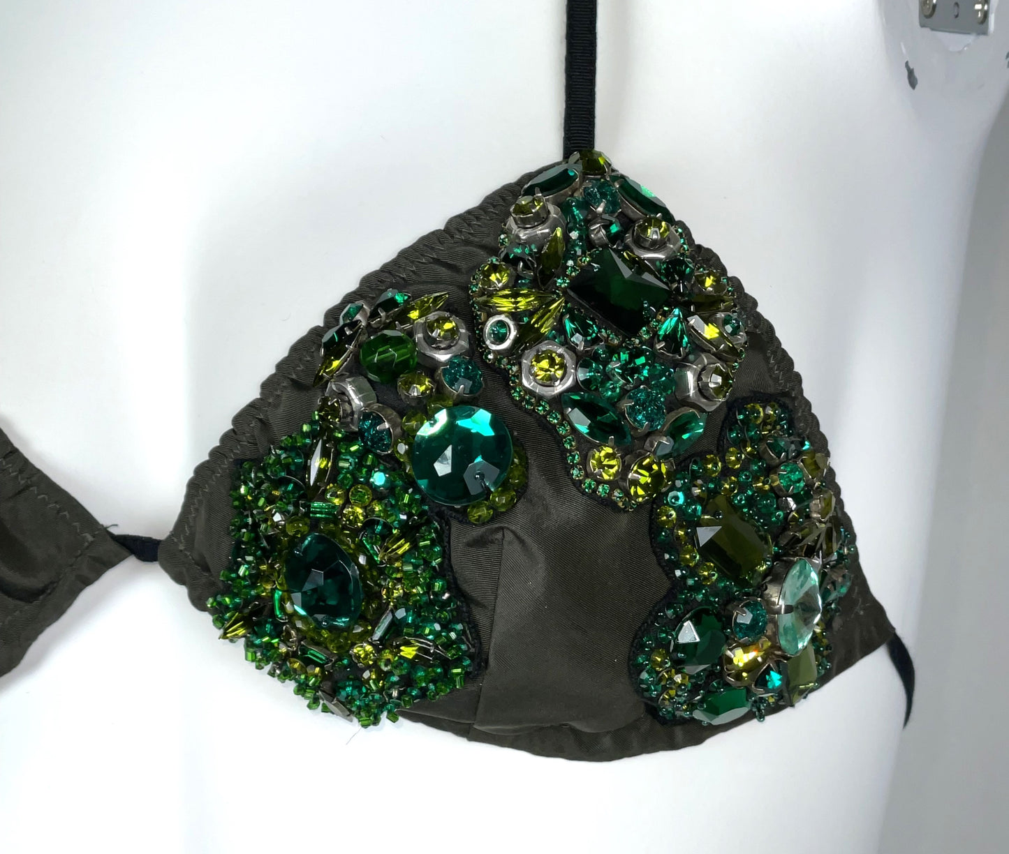 2000's Prada Army Green Crystal Embellished Bra Top