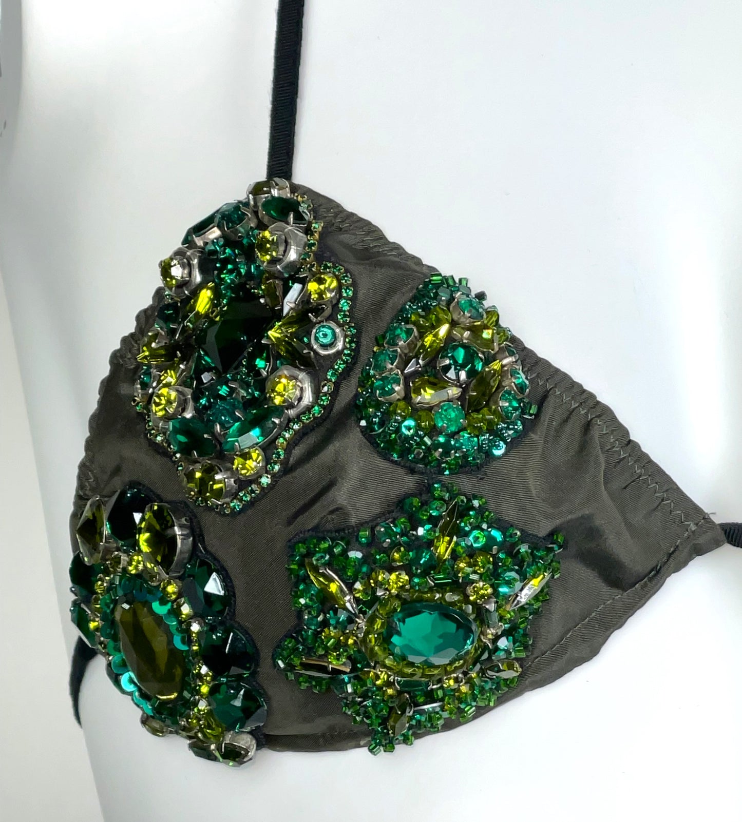 2000's Prada Army Green Crystal Embellished Bra Top
