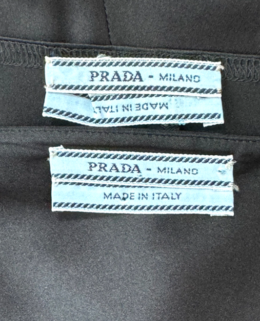 2000's Prada 1940's Pin-Up Style Back Stretch Silk Crop Top & High Waist Shorts Set