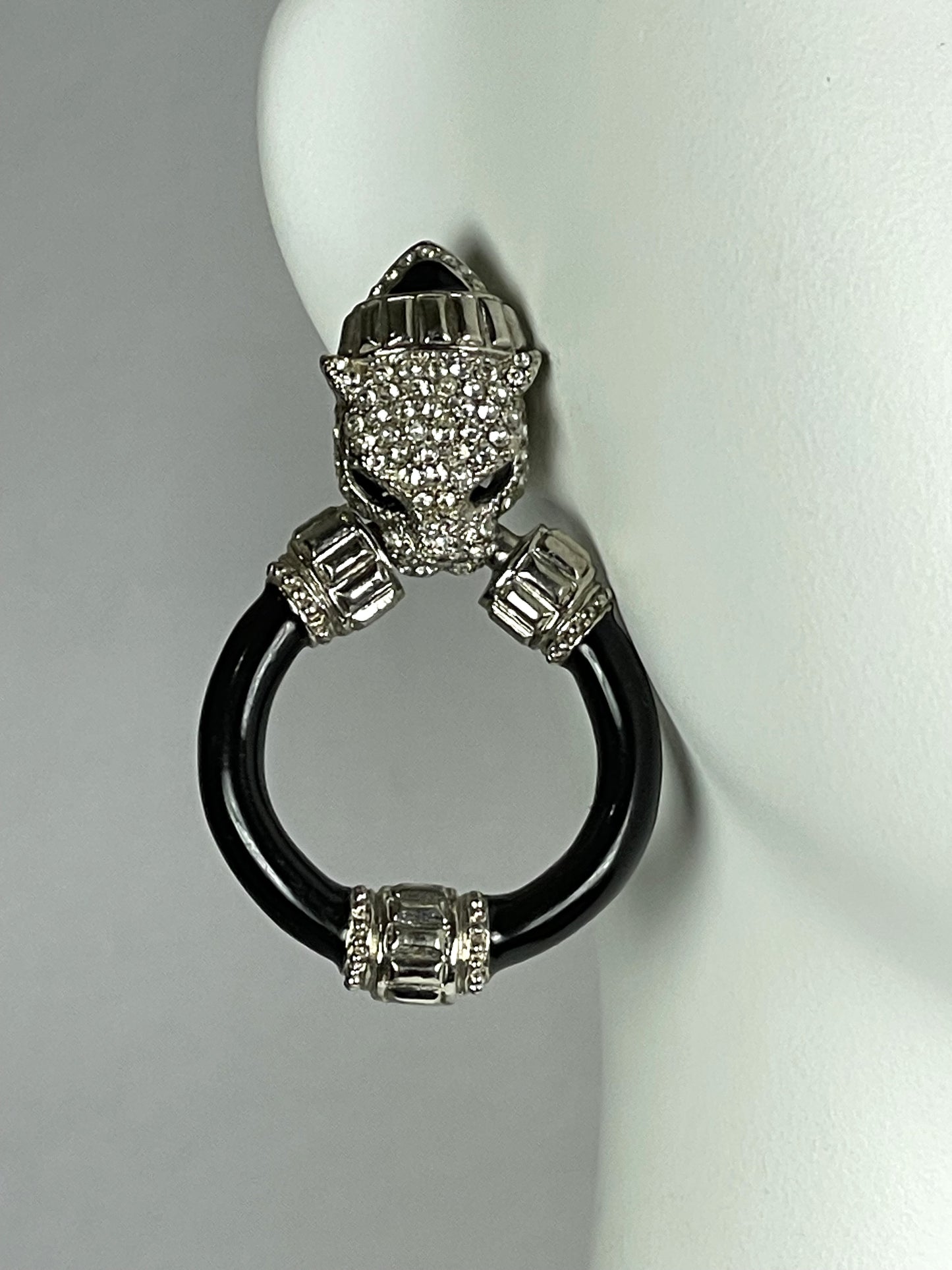 2000's Roberto Cavalli Black Panther Crystal Hoop Earrings