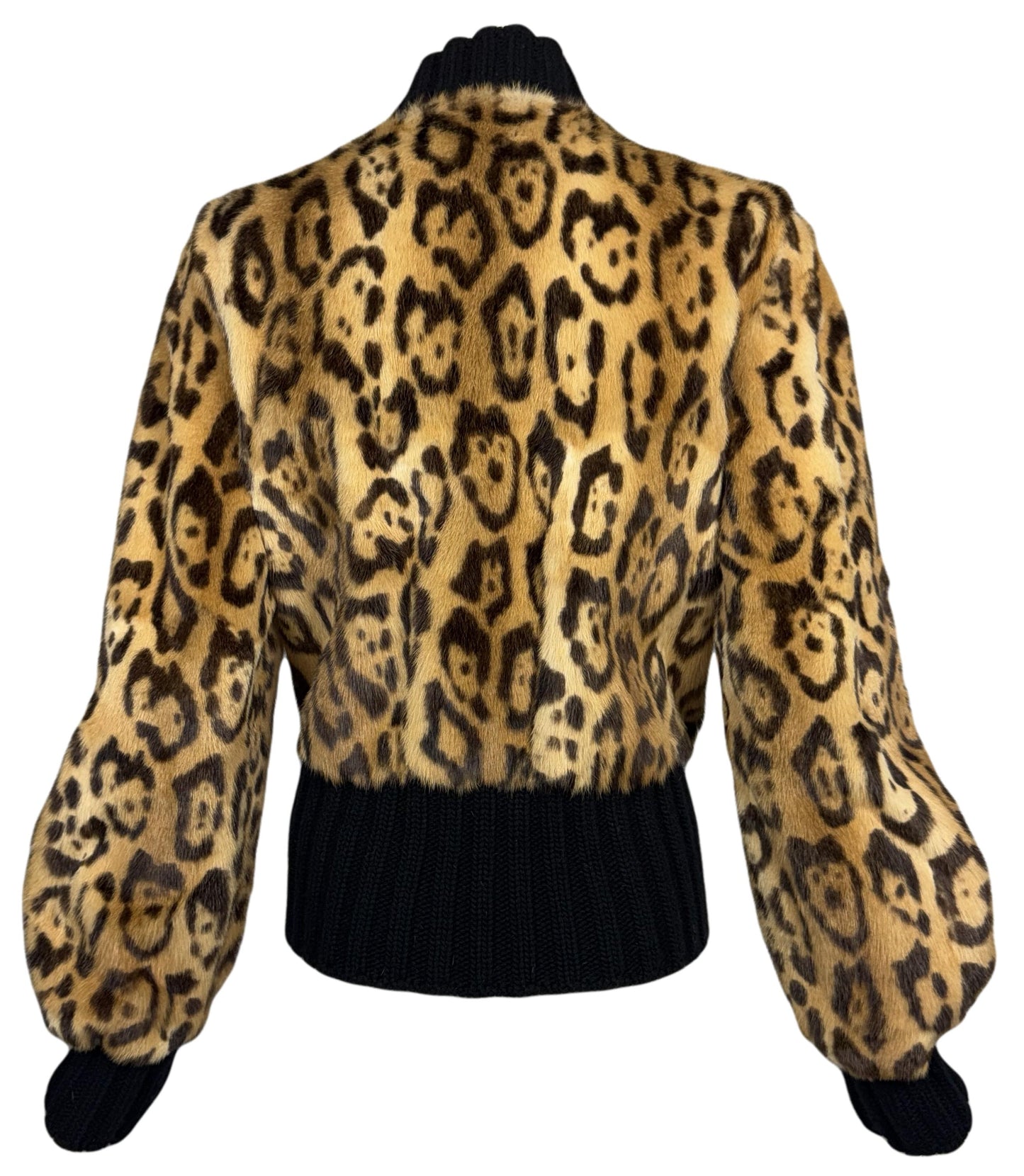 2000's Roberto Cavalli Leopard Print Weasel Fur Bomber Jacket Coat